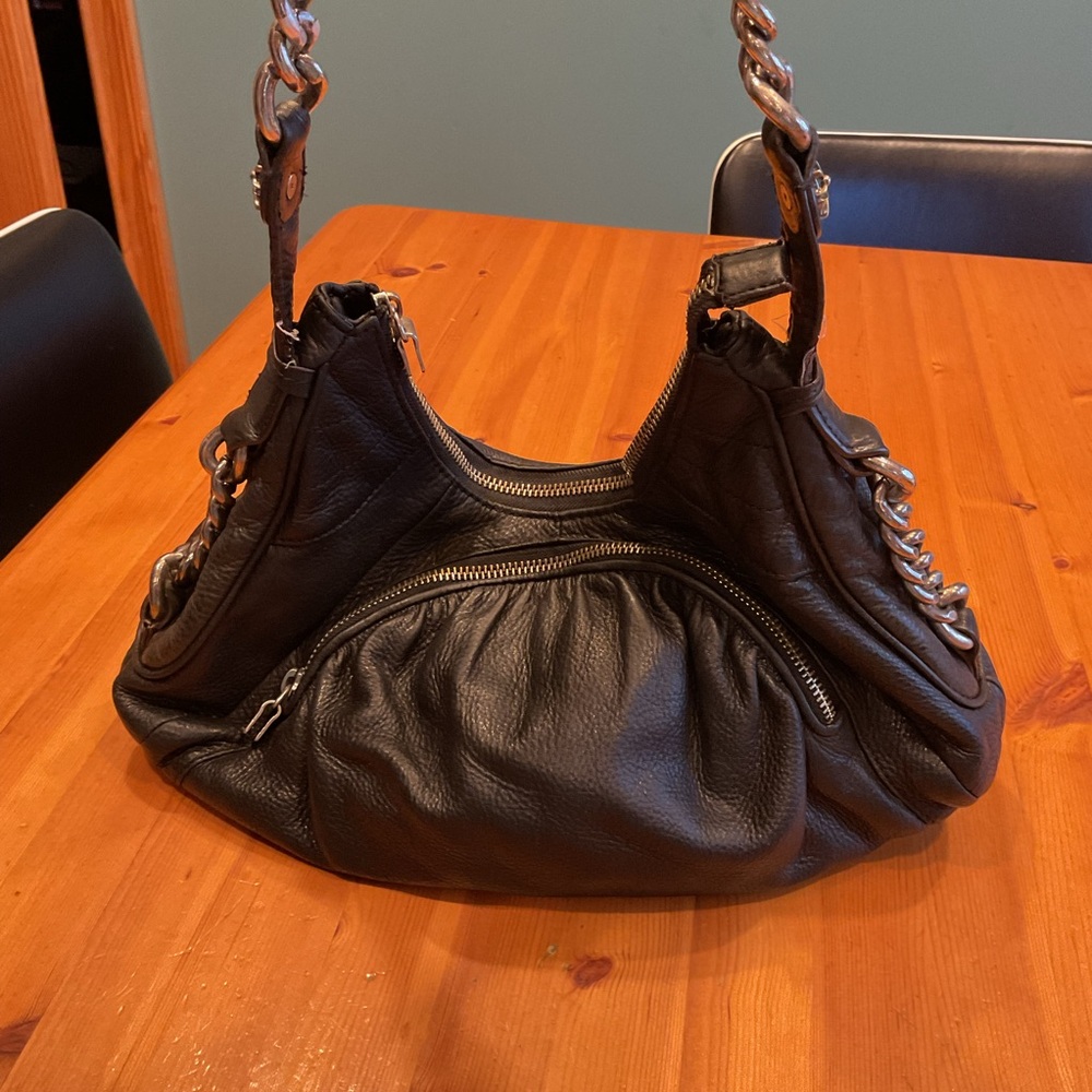 B. MAKOWSKY HOBO SHOULDER BAG VINTAGE 90’s Y2K BLACK LEATHER SILVER HARDWARE - Picture 5 of 16